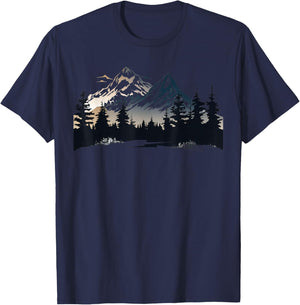 with Alps in the Forest with Trees Nature the Mountains T-Shirt - T-Shirt | Navy