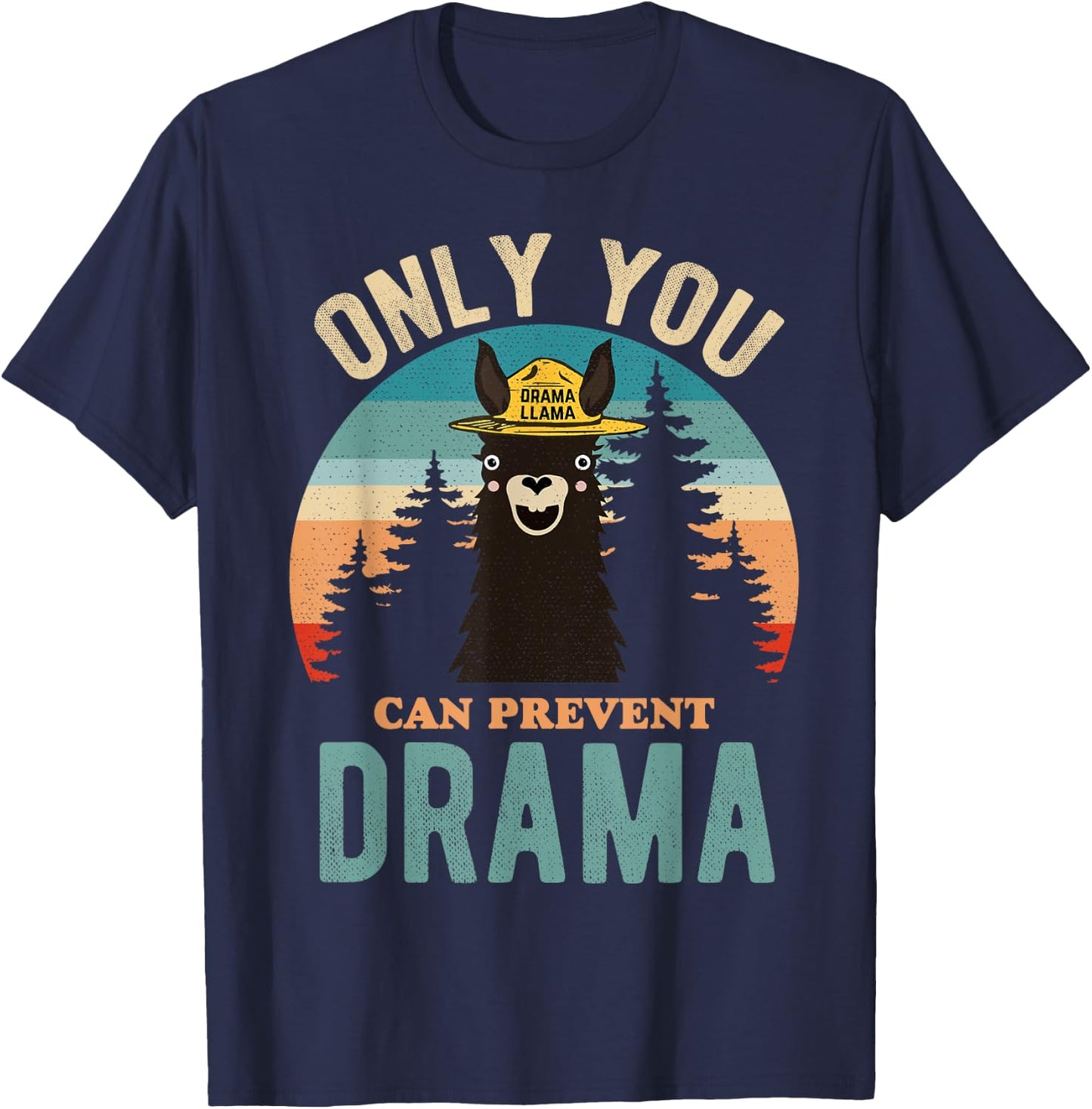 Only You Can Prevent Drama Vintage Funny Llama Graphic T-Shirt - T-Shirt | Navy