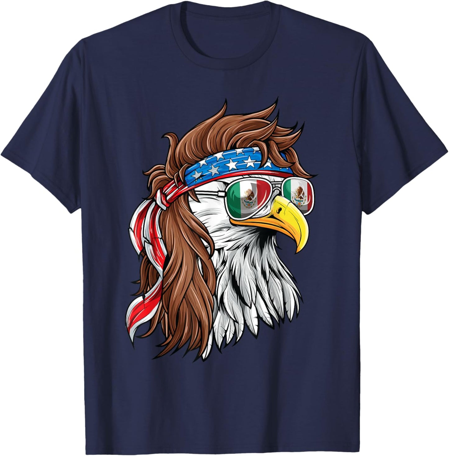 Mexican American Shirt Bald Eagle USA Mexico Flag July 4th T-Shirt - T-Shirt | Navy