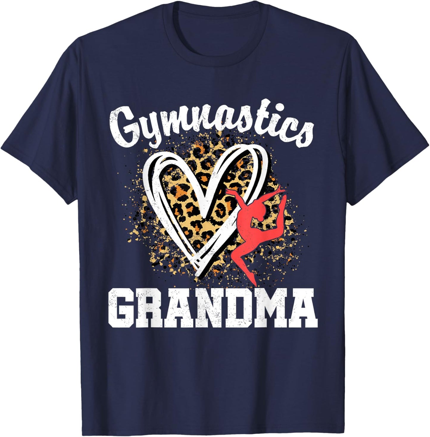 Gymnastics Grandma Leopard Heart Gymnast Matching Family T-Shirt - T-Shirt | Navy