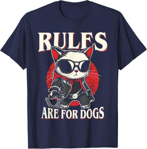 Funny Cat - Rules are for Dogs Men Women Kids T-Shirt - T-Shirt | Navy