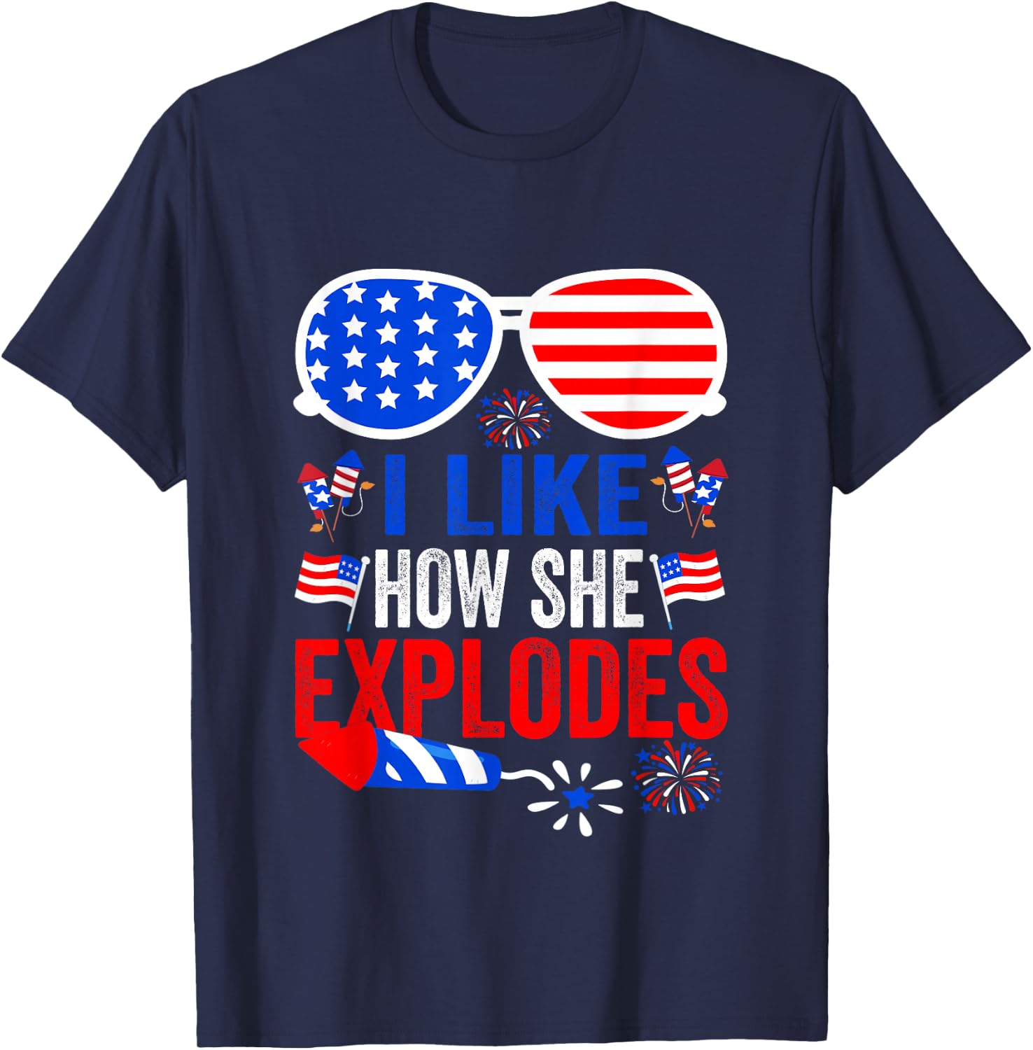I Like How He Bangs Fireworks Funny 4th of July Couples T-Shirt - T-Shirt | Navy