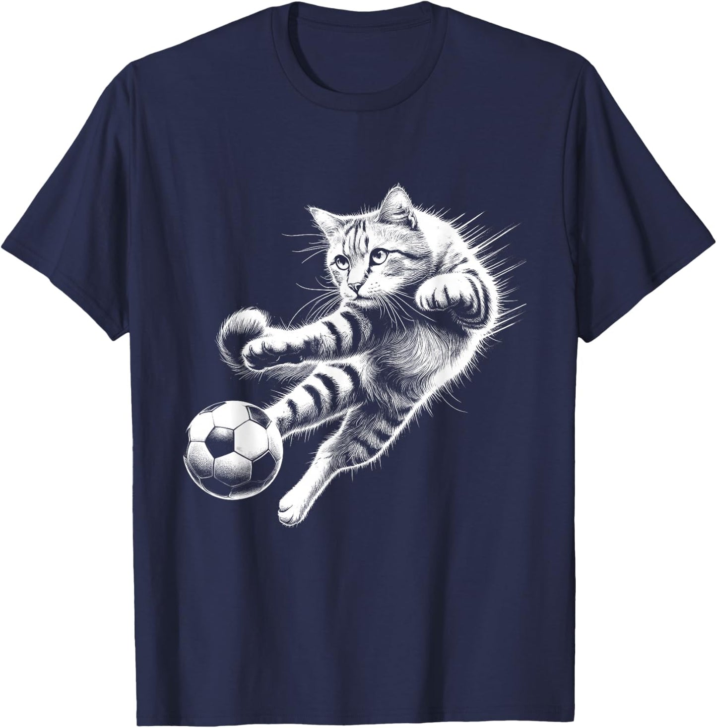 Sport Soccer Player Cat Kicking Soccer Ball Animal T-Shirt - T-Shirt | Navy