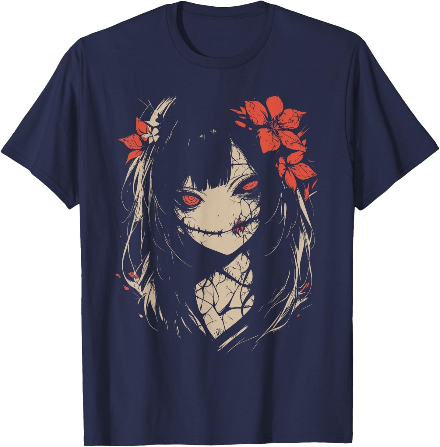 Horror Anime Manga | Japan Japanese Creepy Kawaii Goth , black T-Shirt - T-Shirt | Navy