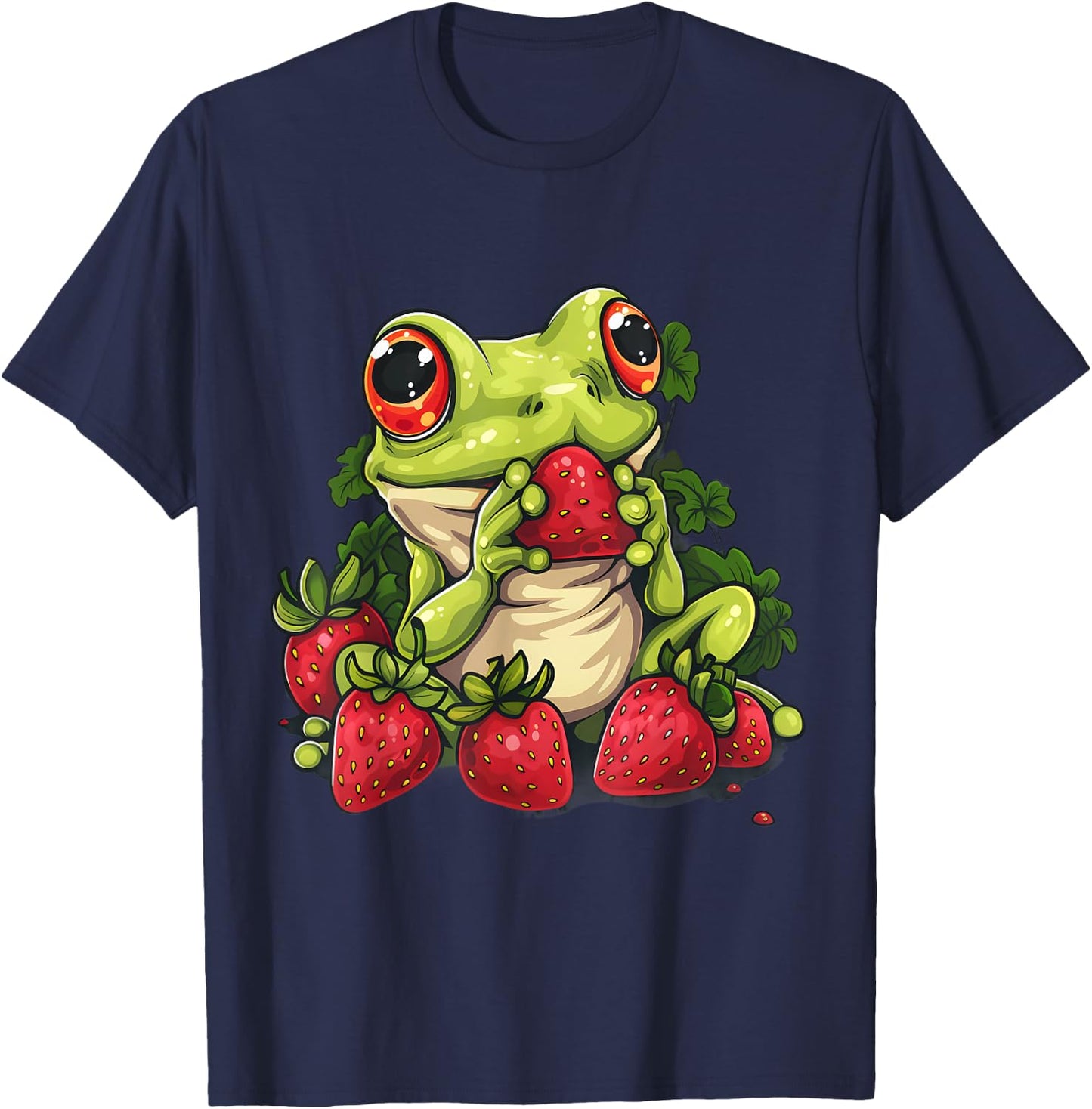 Strawberry Frog Strawberries Animal Print Wildlife Drawing T-Shirt - T-Shirt | Navy