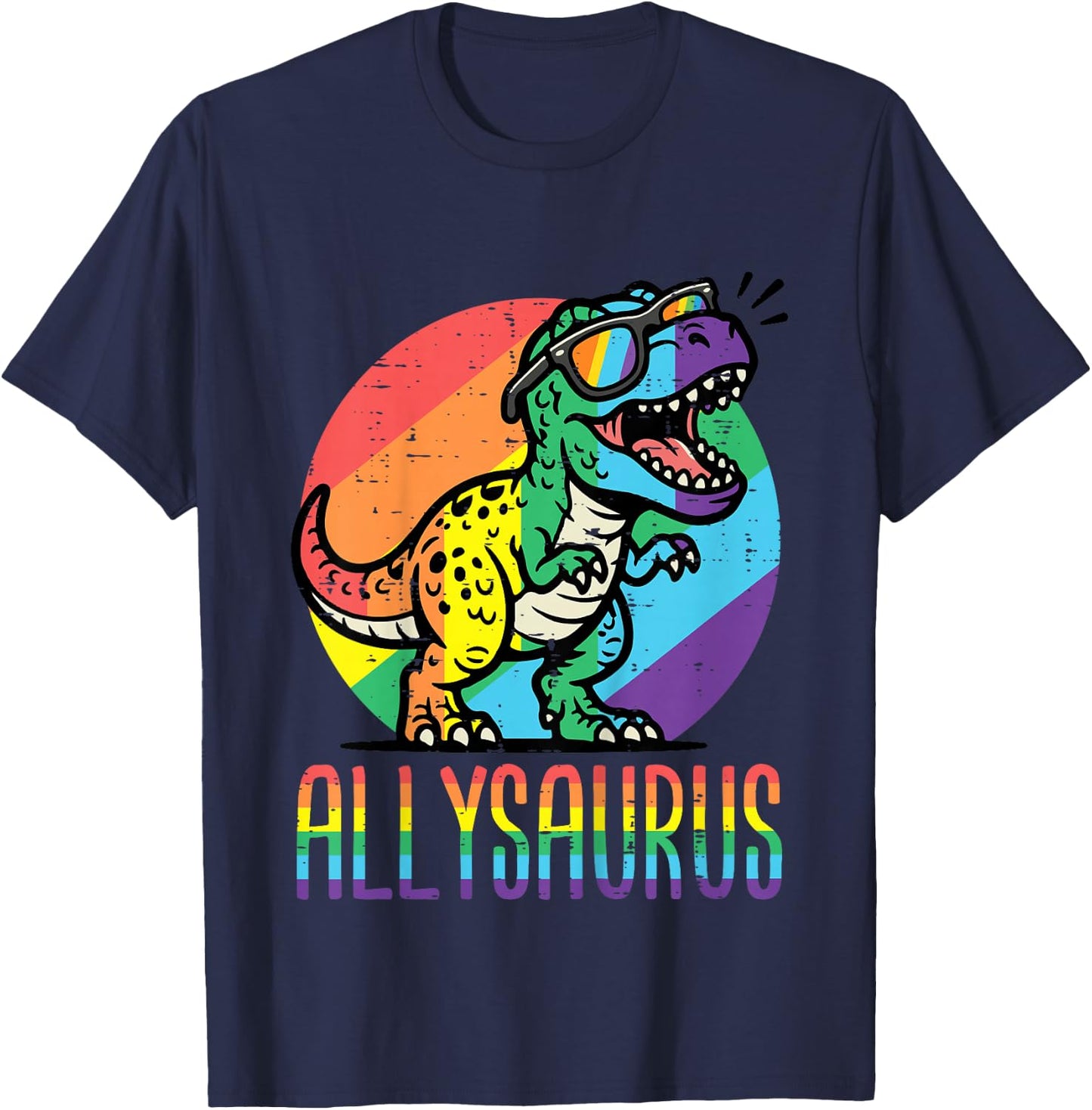 Kids Rainbow Dino Trex Allysaurus LGBTQ Gay Pride Ally Boys Kids T-Shirt - T-Shirt | Navy