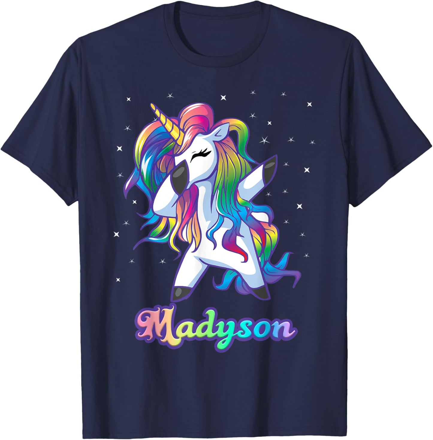 MADYSON Name Personalized Custom Rainbow Unicorn Dabbing T-Shirt - T-Shirt | Navy