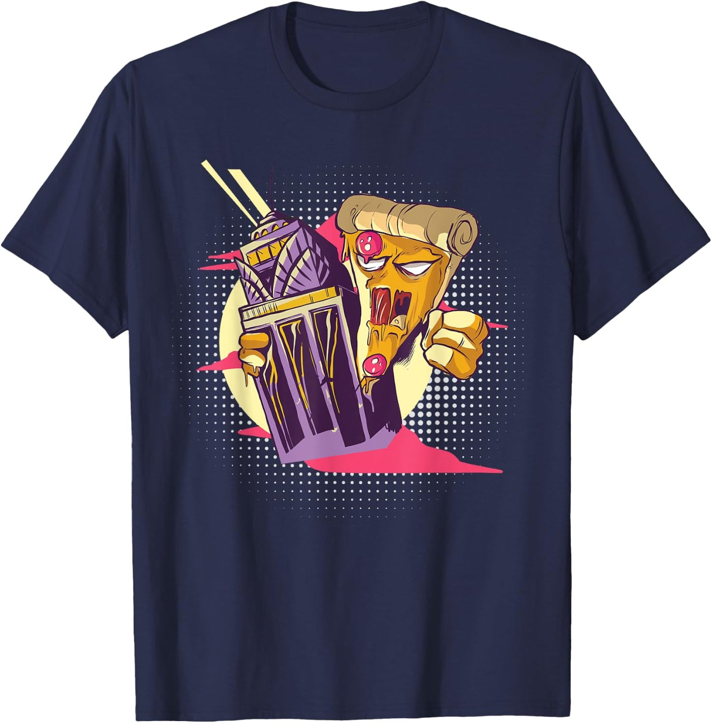 Pizzazilla Monster Pizza Eating Pizza T-Shirt - T-Shirt | Navy