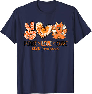 Peace Love Cure Sunflower Leopard COPD Awareness Gifts T-Shirt - T-Shirt | Navy