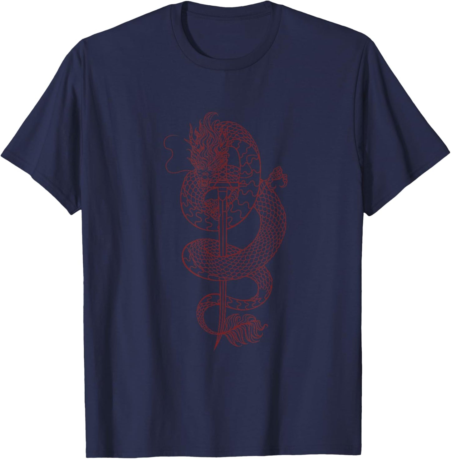 Japanese Dragon around Sword of a Samurai T-Shirt - T-Shirt | Navy