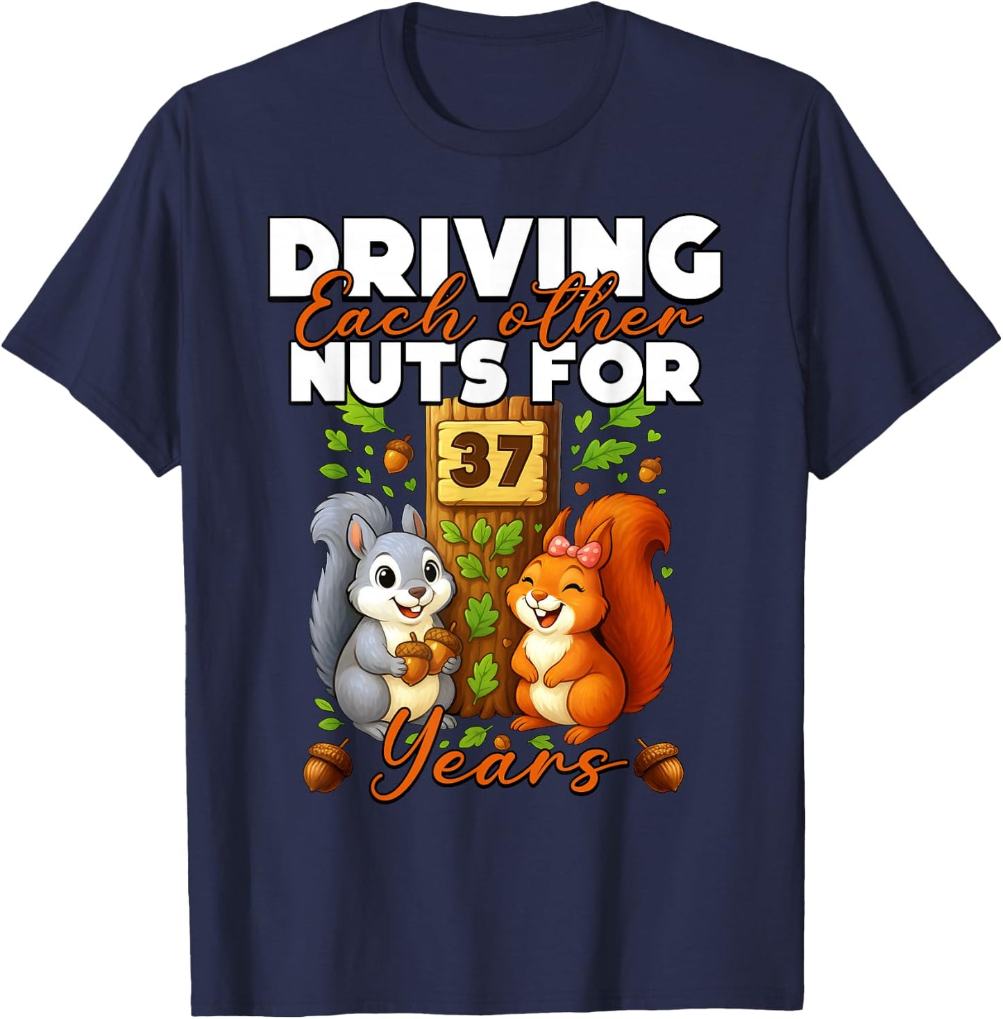 37 Years Couple 37th Wedding Anniversary Matching Squirrel T-Shirt - T-Shirt | Navy