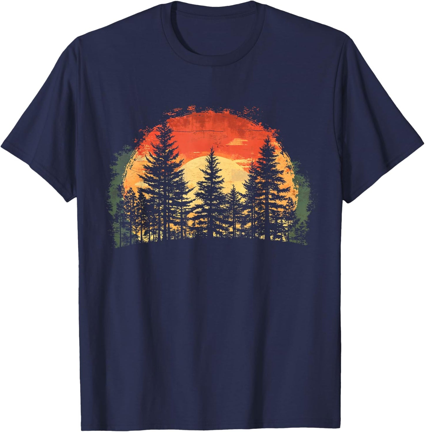 Sunset Tree Nature Lovers Trees Retro Forest T-Shirt - T-Shirt | Navy