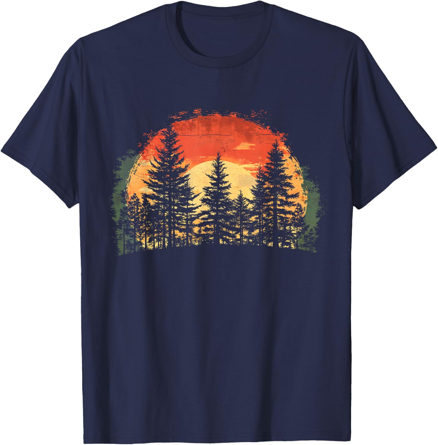 Sunset Tree Nature Lovers Trees Retro Forest T-Shirt - T-Shirt | Navy