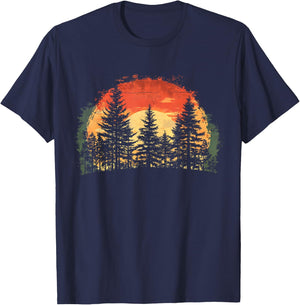 Sunset Tree Nature Lovers Trees Retro Forest T-Shirt - T-Shirt | Navy