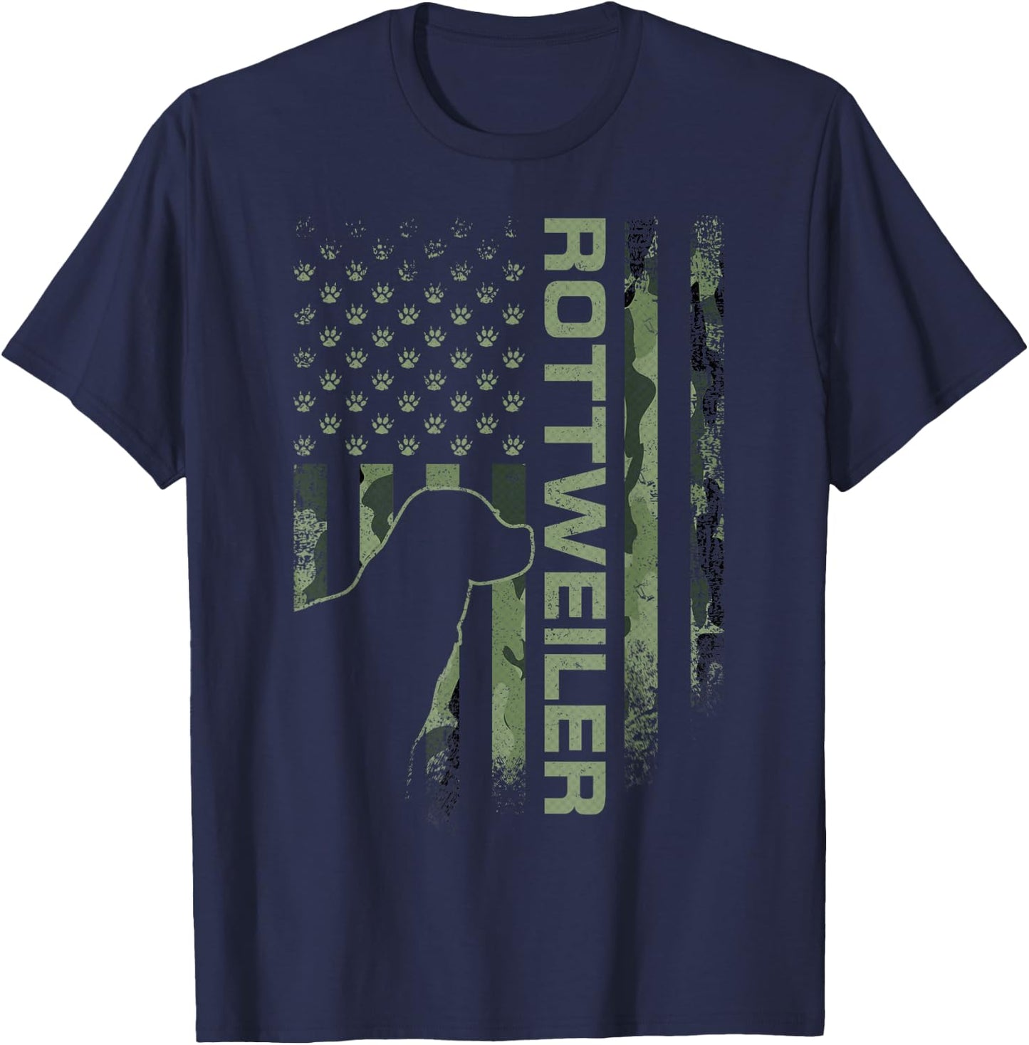 Vintage USA American Camo Flag Rottweiler Rottie Silhouette T-Shirt - T-Shirt | Navy