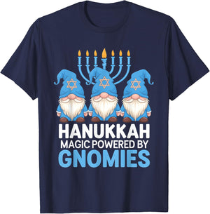 Funny Hanukkah Gnome Magic Powered Gnomies T-Shirt - T-Shirt | Navy