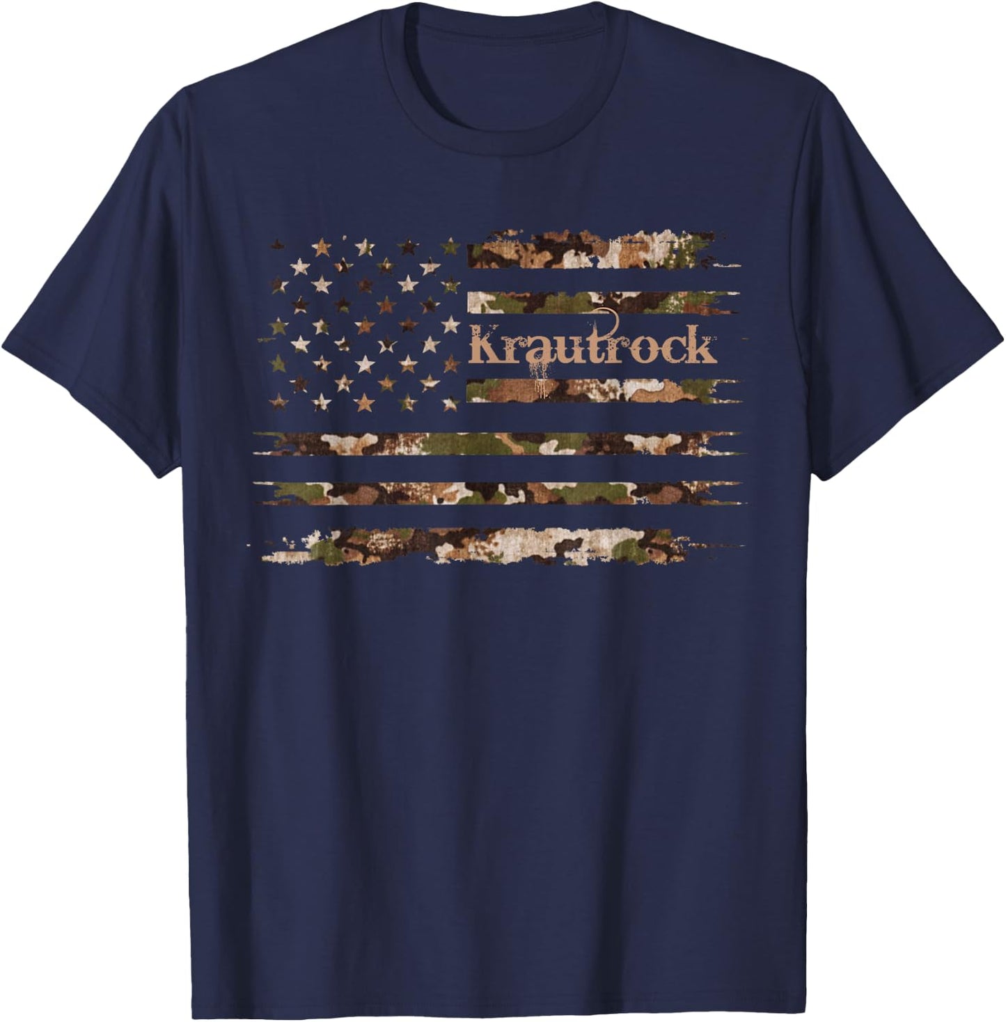 Krautrock German Rock Music Lover Desert Camo Distressed T-Shirt - T-Shirt | Navy