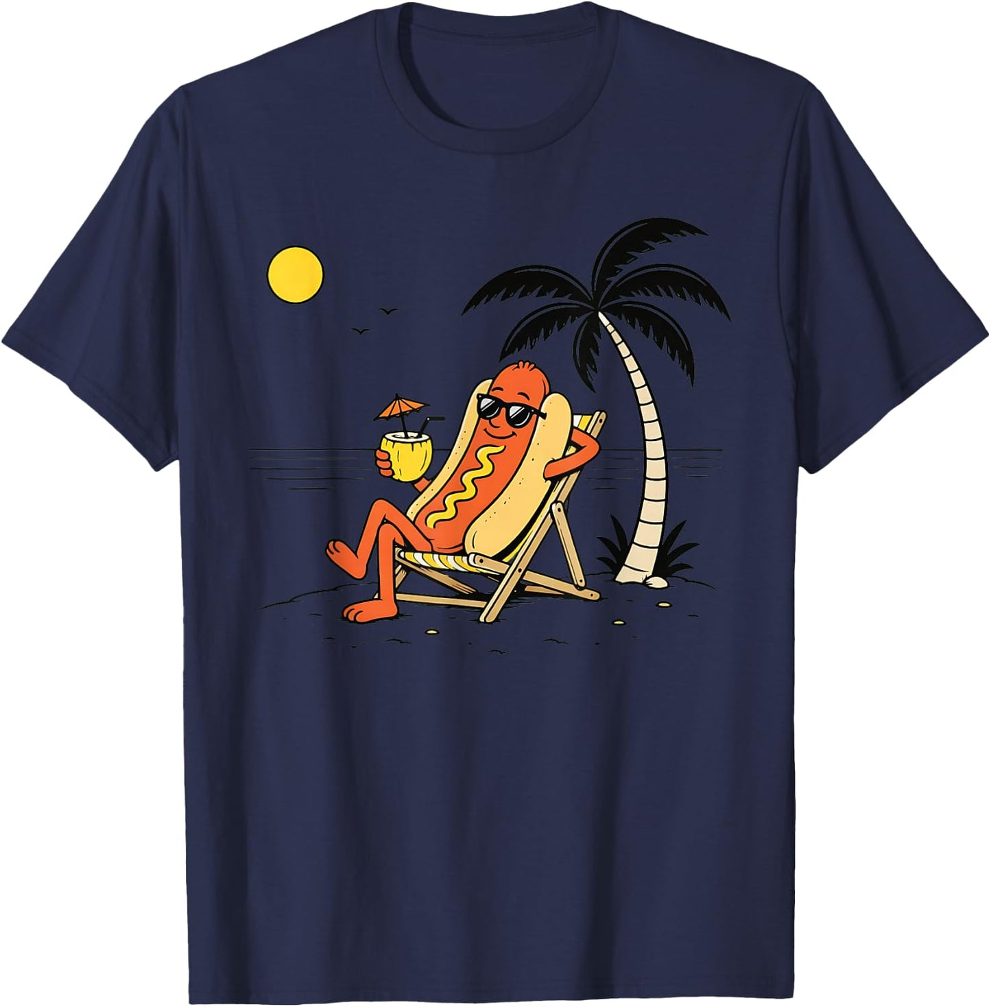 Hotdog Paradise Funny Hotdog Cartoon Beach Vacation T-Shirt - T-Shirt | Navy