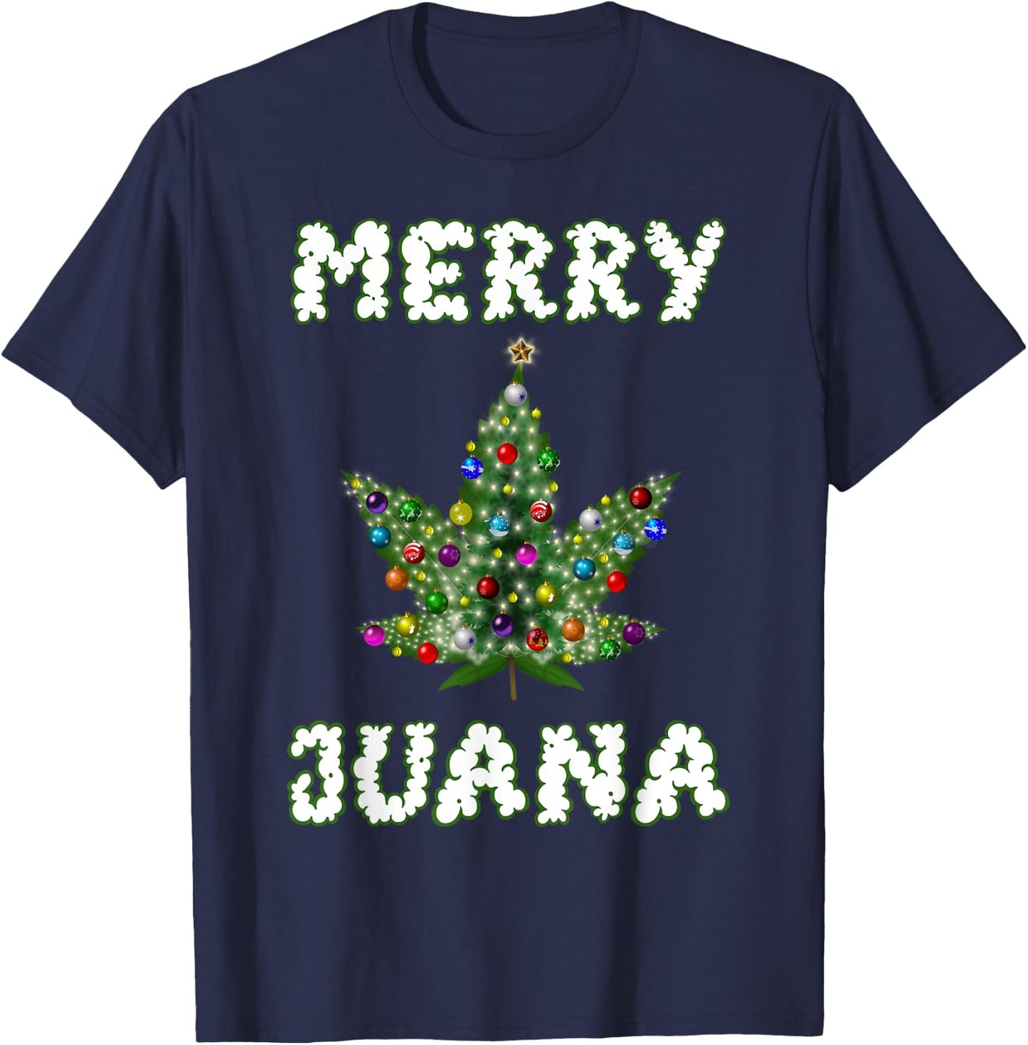Marijuana Christmas Tree Pot Weed Leaf THC Gift T-Shirt - T-Shirt | Navy