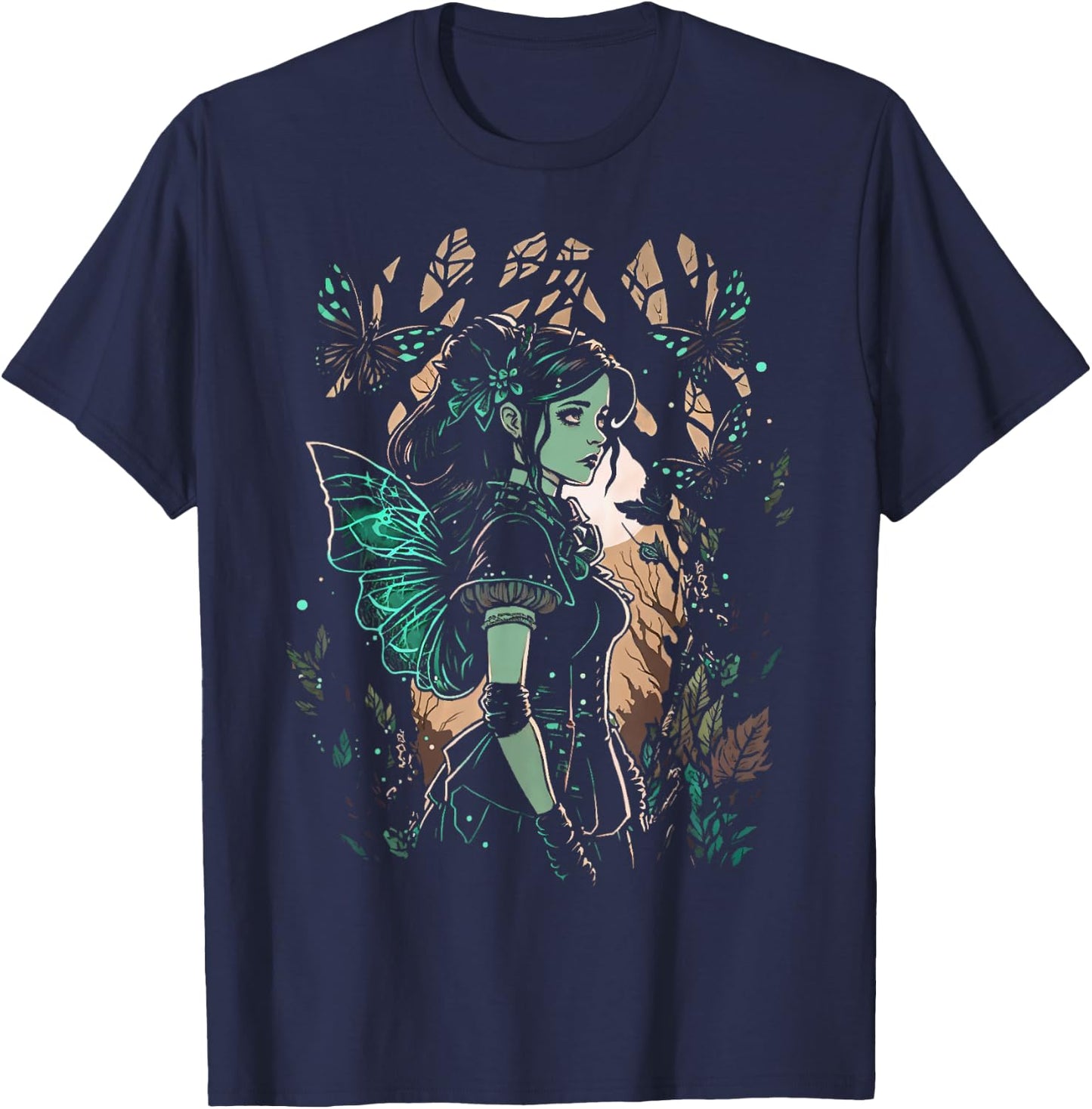 Goth Fairy In Mystical Enchanted Forest Grunge Fairycore T-Shirt - T-Shirt | Navy