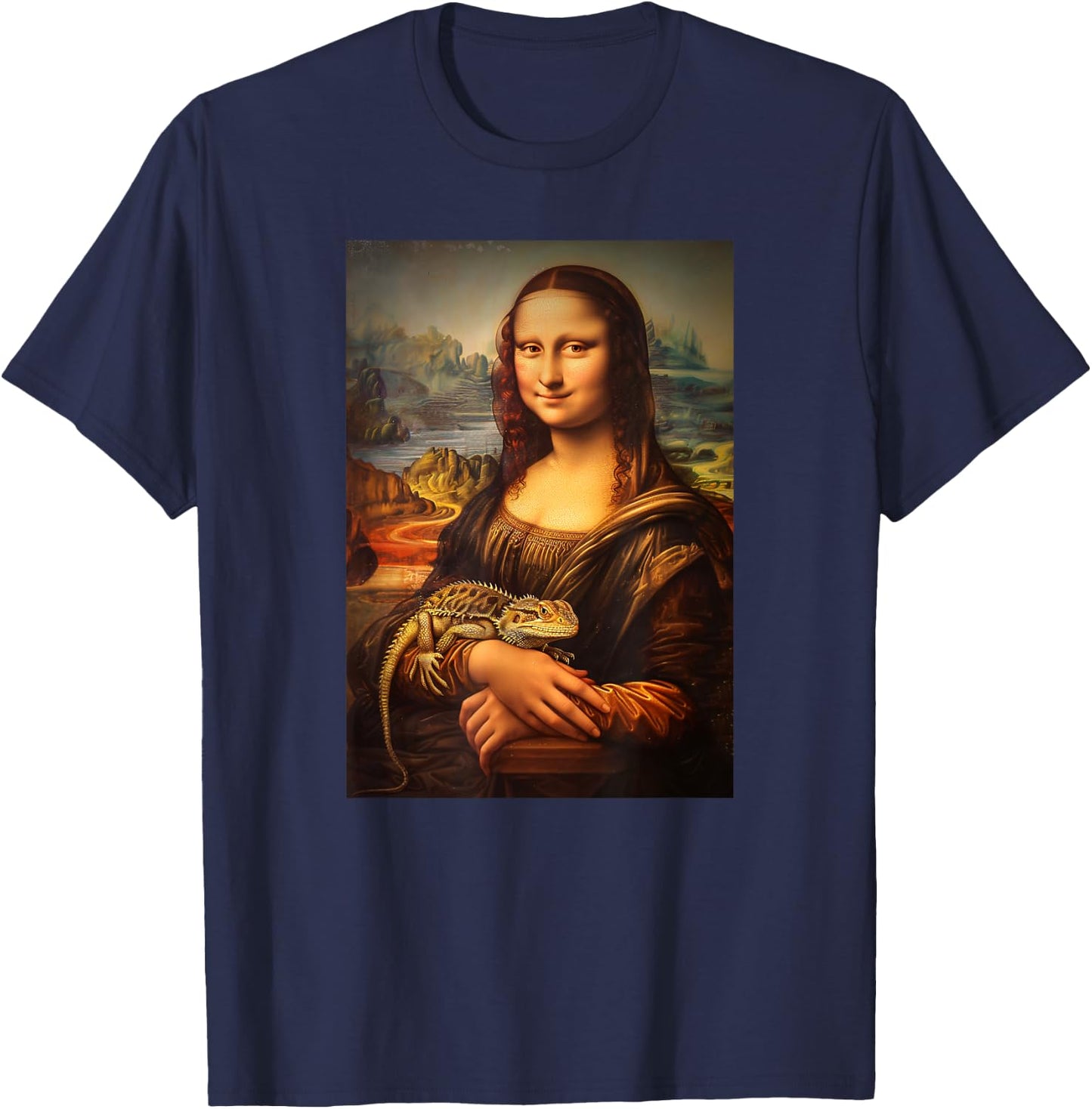 Bearded Dragon Mona Lisa Painting Art Mom Dad T-Shirt - T-Shirt | Navy