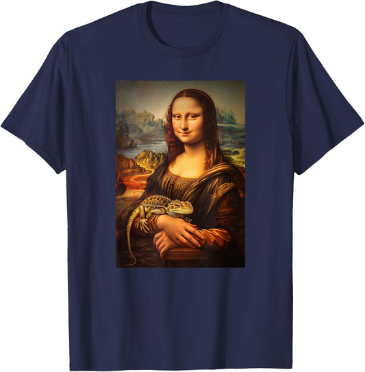 Bearded Dragon Mona Lisa Painting Art Mom Dad T-Shirt - T-Shirt | Navy