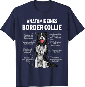 Border Collie Geschenke für Hundeliebhaber Anatomy of a Border Collie Black Small Classic Short Sleeve Pull-On Classic Fit 100% Polyester Imported T-Shirt - T-Shirt | Navy