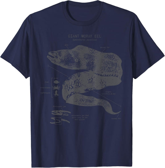 Vintage Moray Eel Anatomy Ocean Animal Marine Biologist T-Shirt - T-Shirt | Navy
