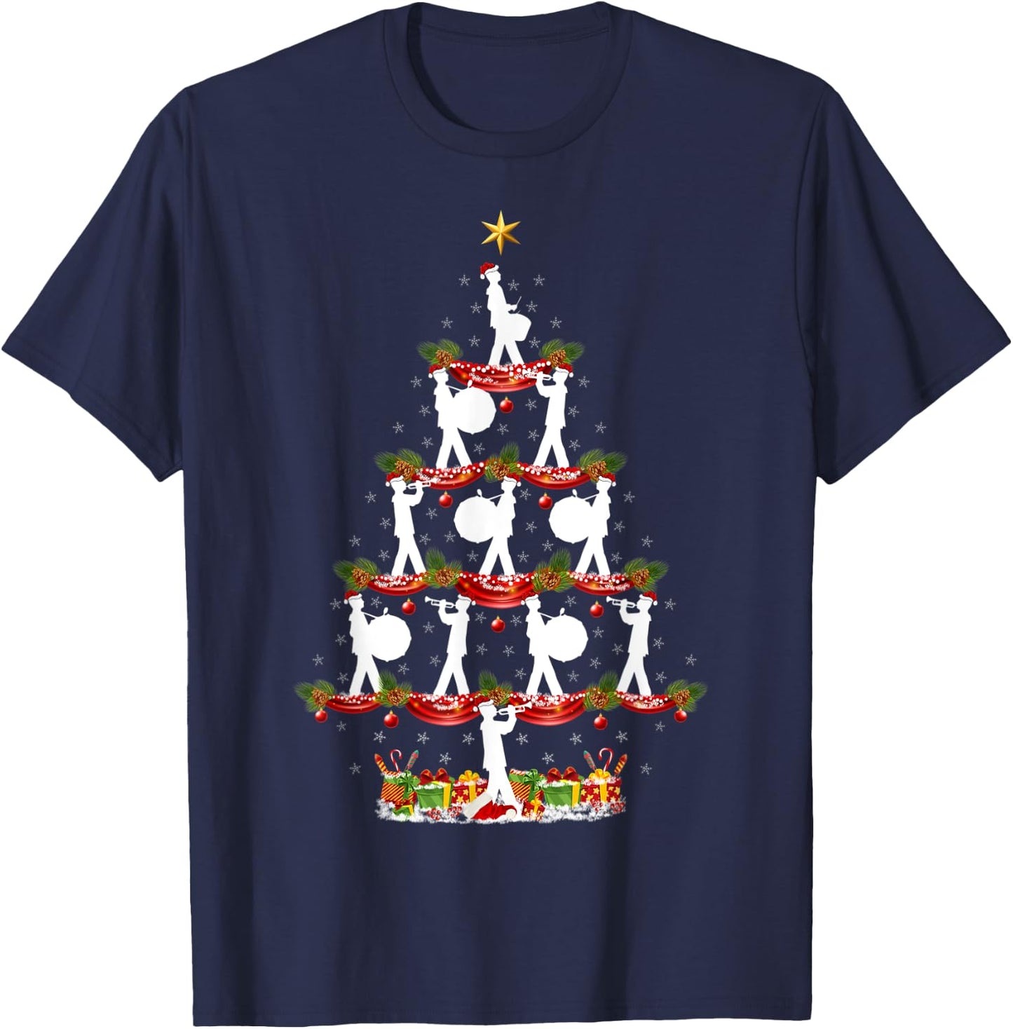 Funny Xmas Lighting Marching Band Christmas Tree T-Shirt - T-Shirt | Navy