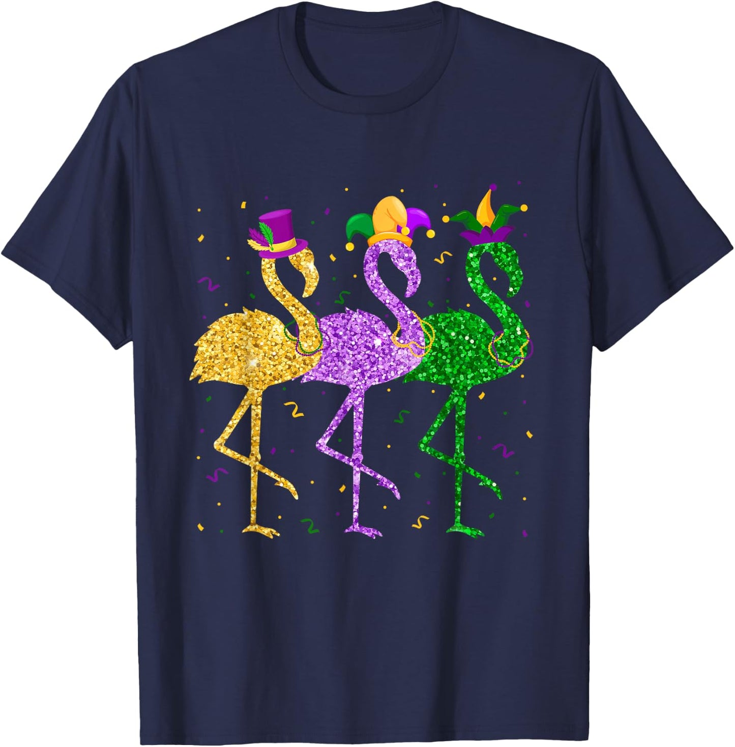 Flamingo Mardi Gras Funny Mask Beads Carnival Party Festival T-Shirt - T-Shirt | Navy