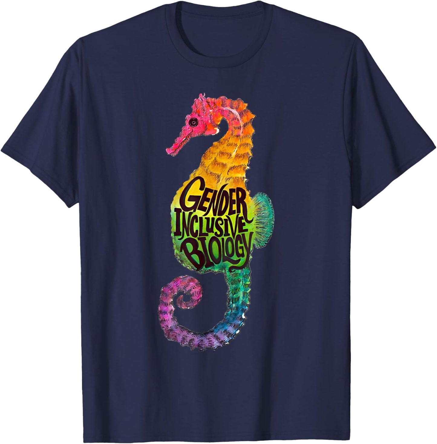Rainbow Seahorse Dad Gay Pride Month LGBTQ Fathers Day T-Shirt - T-Shirt | Navy