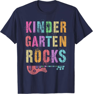 KINDERGARTEN ROCKS Teacher Crew Rock Star Kinder Team T-Shirt - T-Shirt | Navy