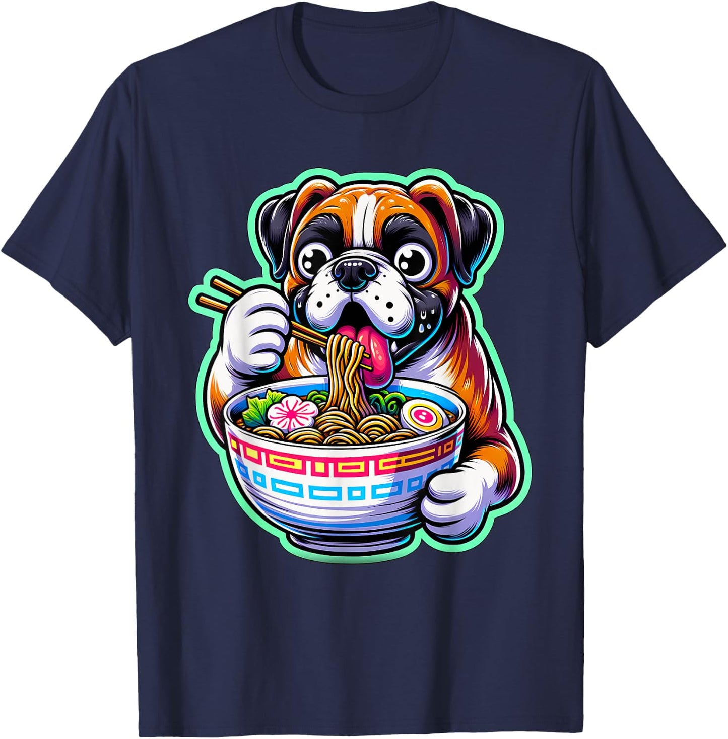Kawaii Anime Boxer Dog Ramen T-Shirt - T-Shirt | Navy
