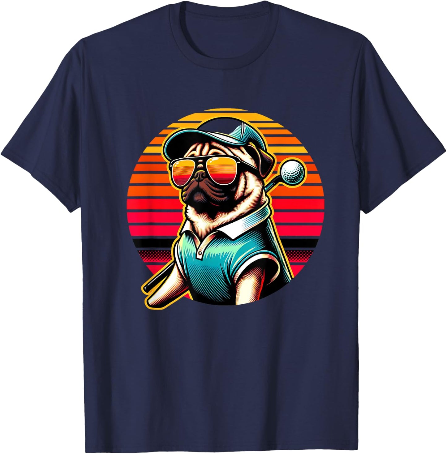 Funny Pug Golfer Dog Golfing Sports Women Kids T-Shirt - T-Shirt | Navy