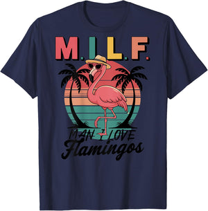 Retro Flamingo Design - MILF Man I Love Flamingos , white, S T-Shirt - T-Shirt | Navy