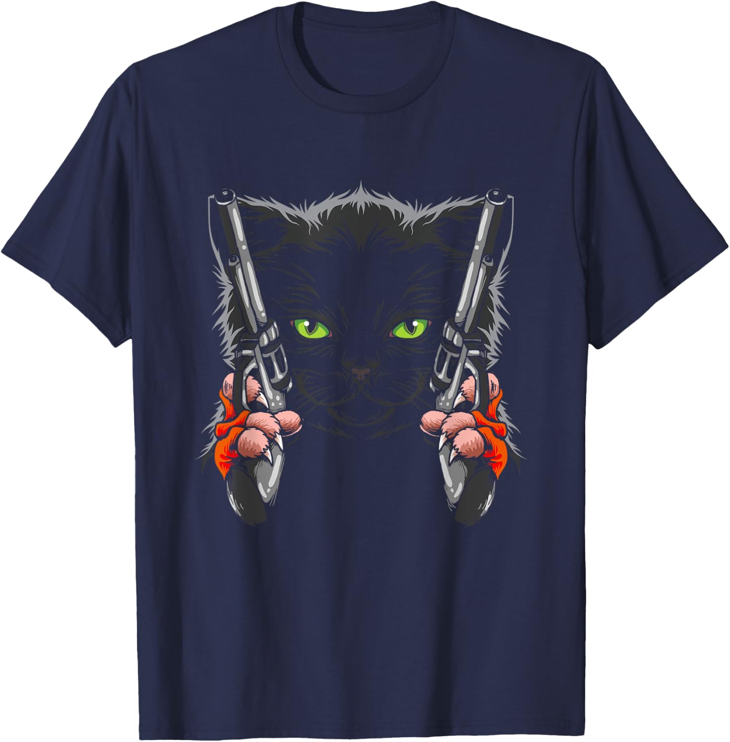 Cat with Gun - Gun Kitty - Gunning for Kitties - Funny Cat T-Shirt - T-Shirt | Navy