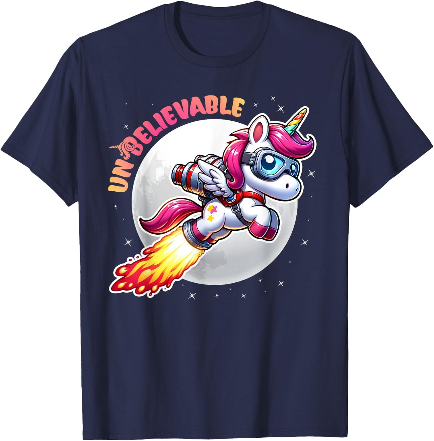 Unbelievable Unicorn Jetpack Moon Adventure T-Shirt - T-Shirt | Navy