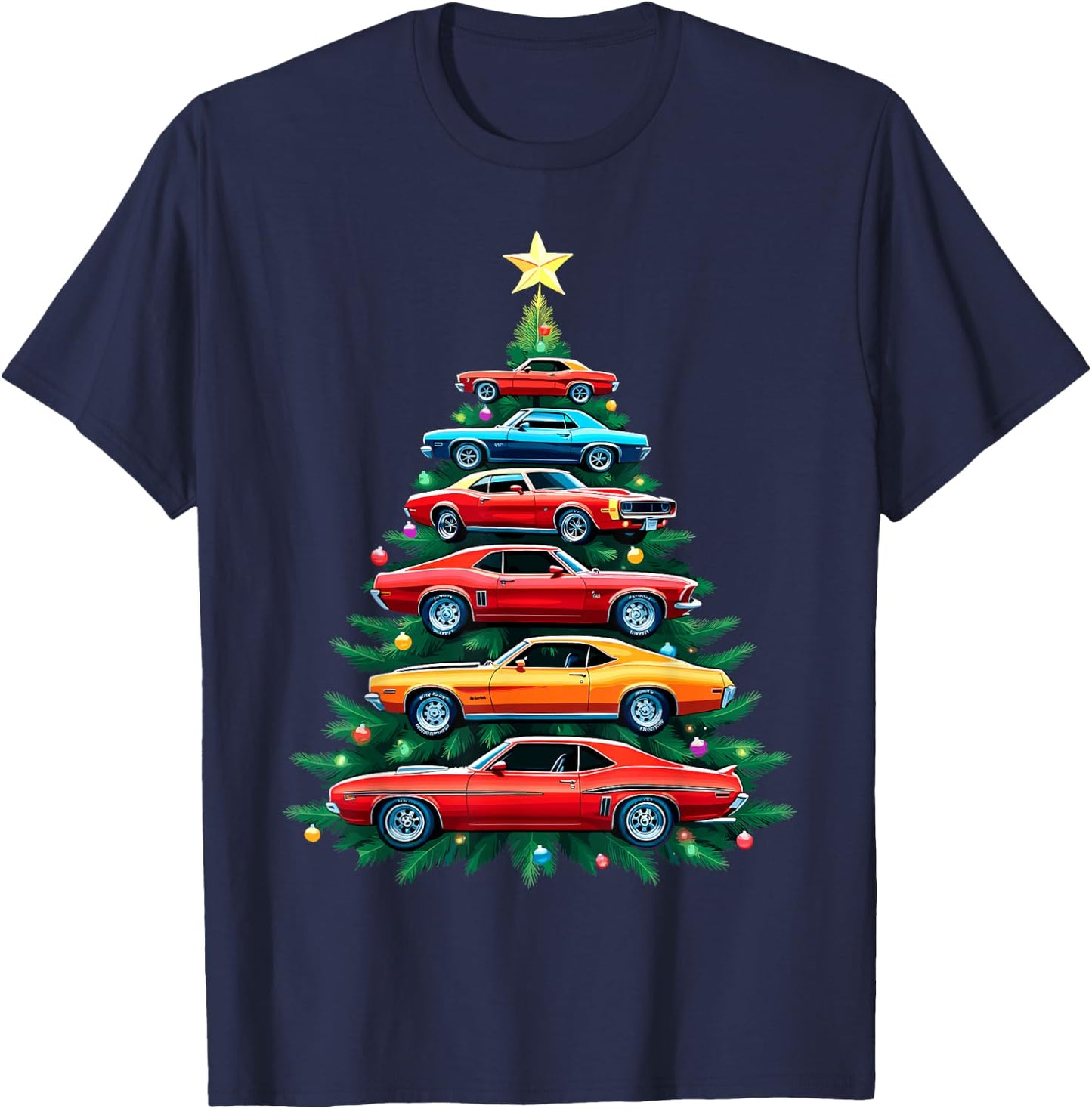 Vintage Retro Car Christmas Tree Xmas Holidays New Year T-Shirt - T-Shirt | Navy