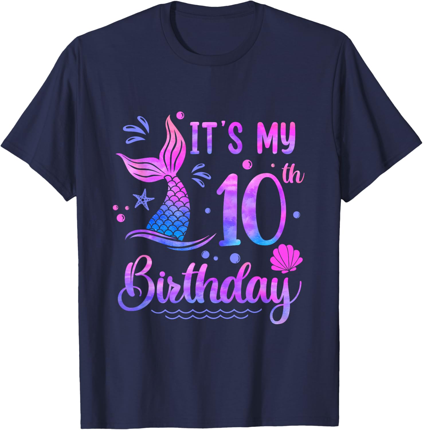 It's My 10th Birthday Mermaid Girl Theme Party 10 Years Old T-Shirt - T-Shirt | Navy