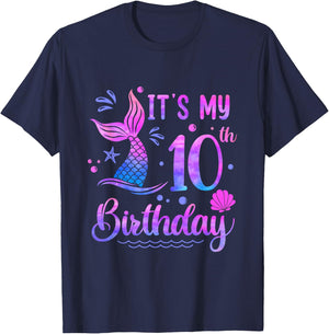 It's My 10th Birthday Mermaid Girl Theme Party 10 Years Old T-Shirt - T-Shirt | Navy