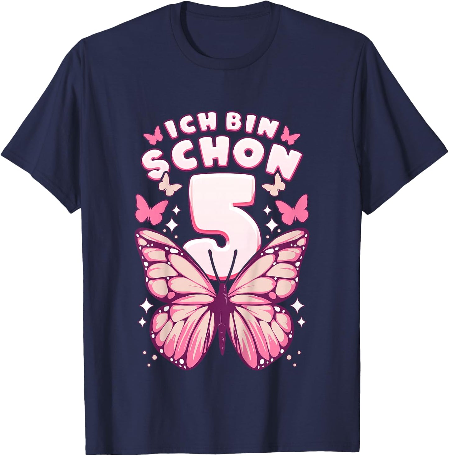 Geburtstag Mädchen 5 Jahre, Schmetterlinge und Nummer 5 T-Shirt - T-Shirt | Navy