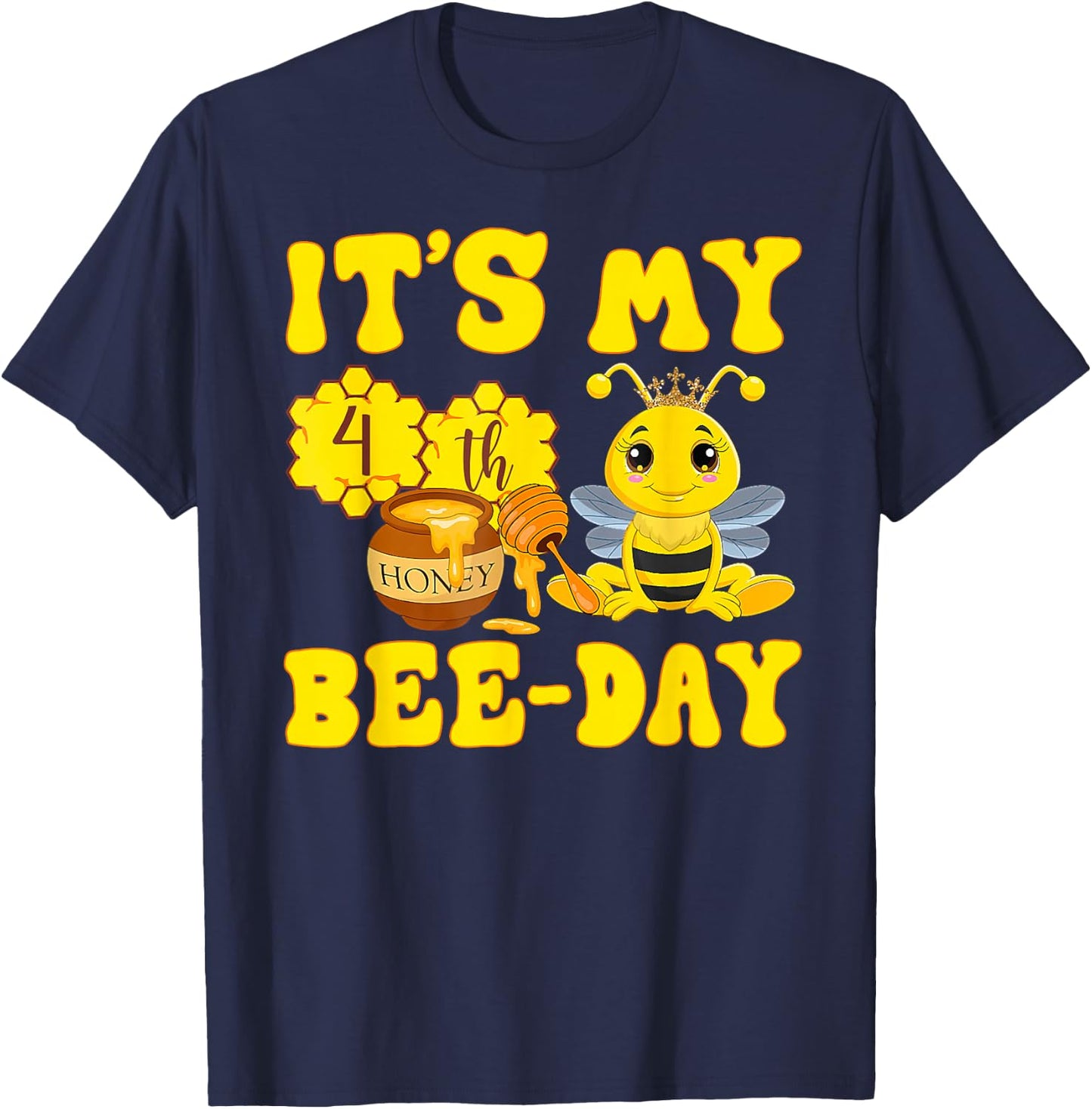 Birthday Party Girl 4 Years Old It's My 4th Bee Day T-Shirt - T-Shirt | Navy