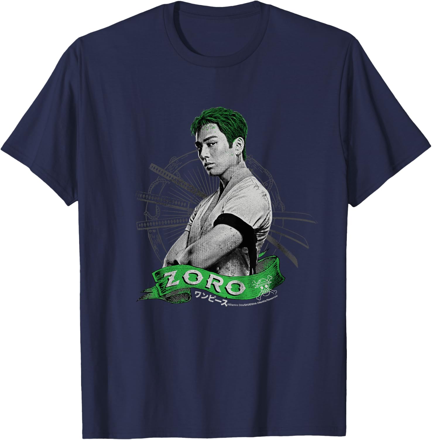 Kinder Roronoa Zoro Live Action Strohhut Piratenjäger Kinder T-Shirt - T-Shirt | Navy
