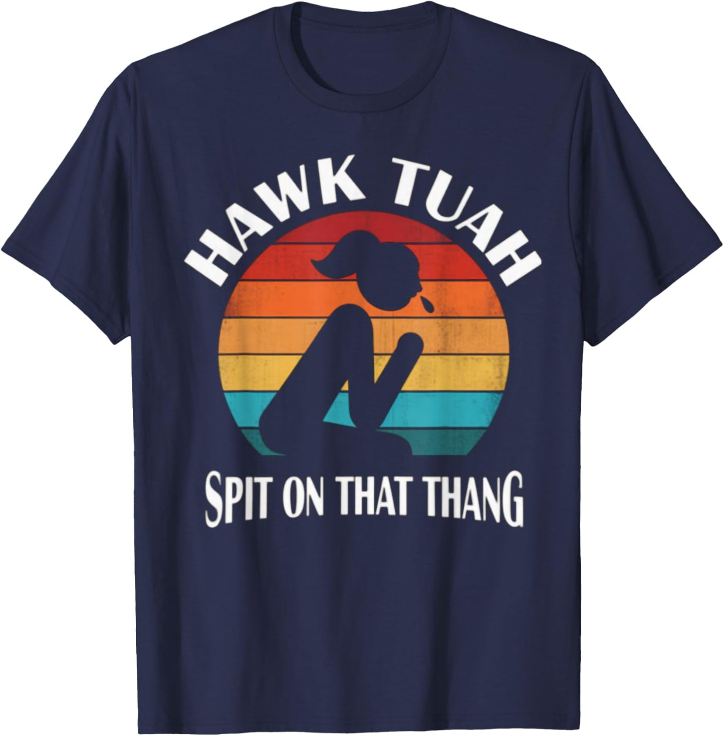 Hawk Tuah Retro Sunset Design T-Shirt - T-Shirt | Navy