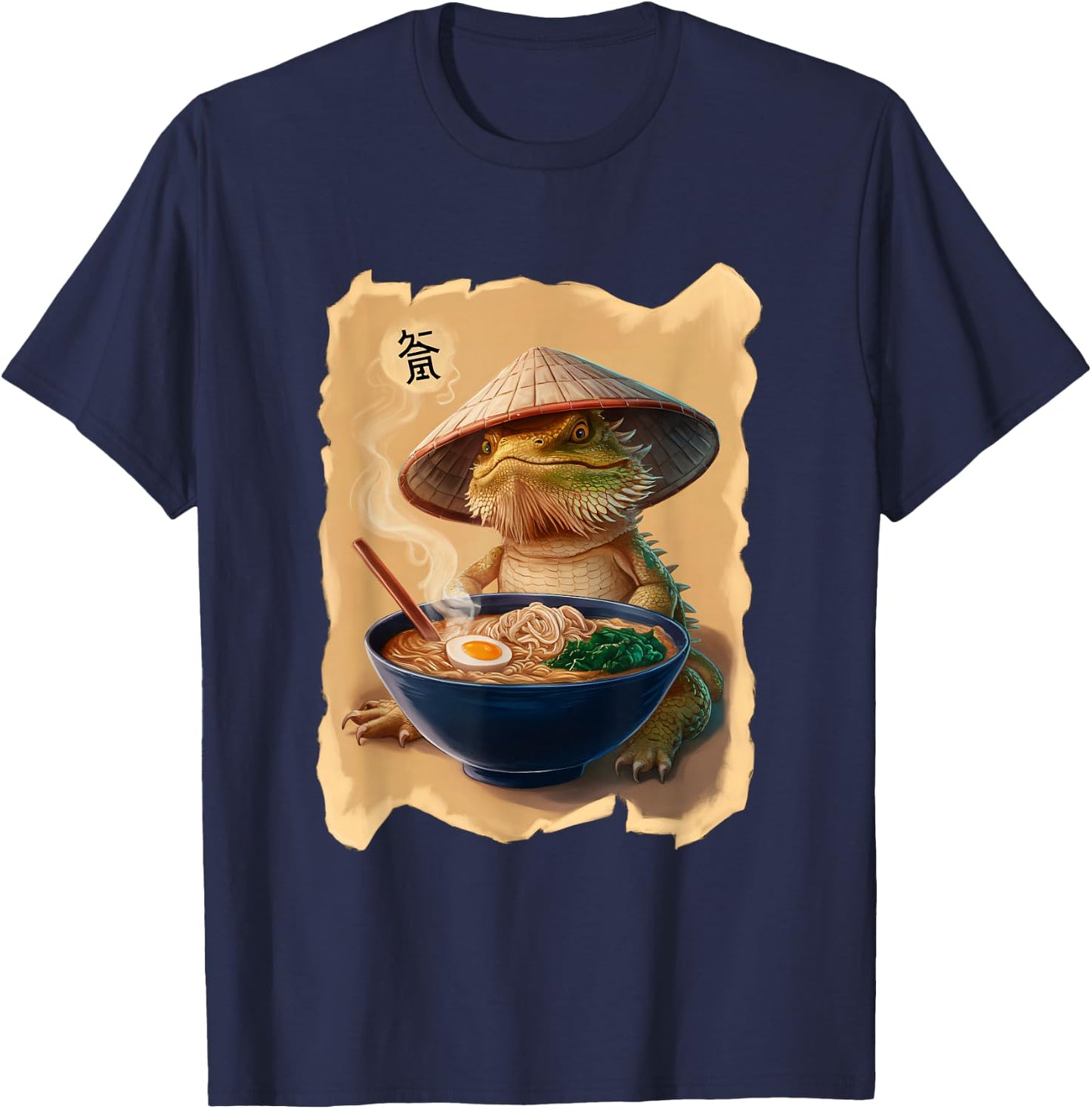 Men Woman Kawaii Eating Ramen Japanese Bearded Dragon T-Shirt - T-Shirt | Navy