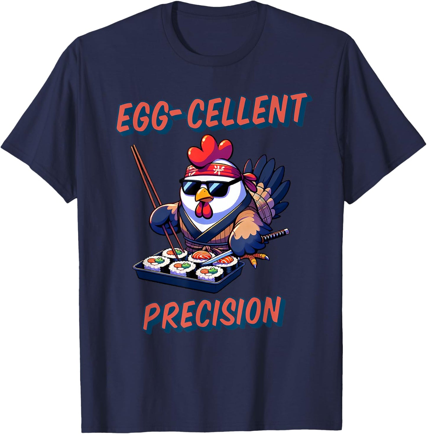 Funny cute Anime Ninja Chicken Sushi Eggcellent T-Shirt - T-Shirt | Navy