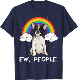 Rainbow French Bulldog Ew People Unicorn Dog T-Shirt - T-Shirt | Navy