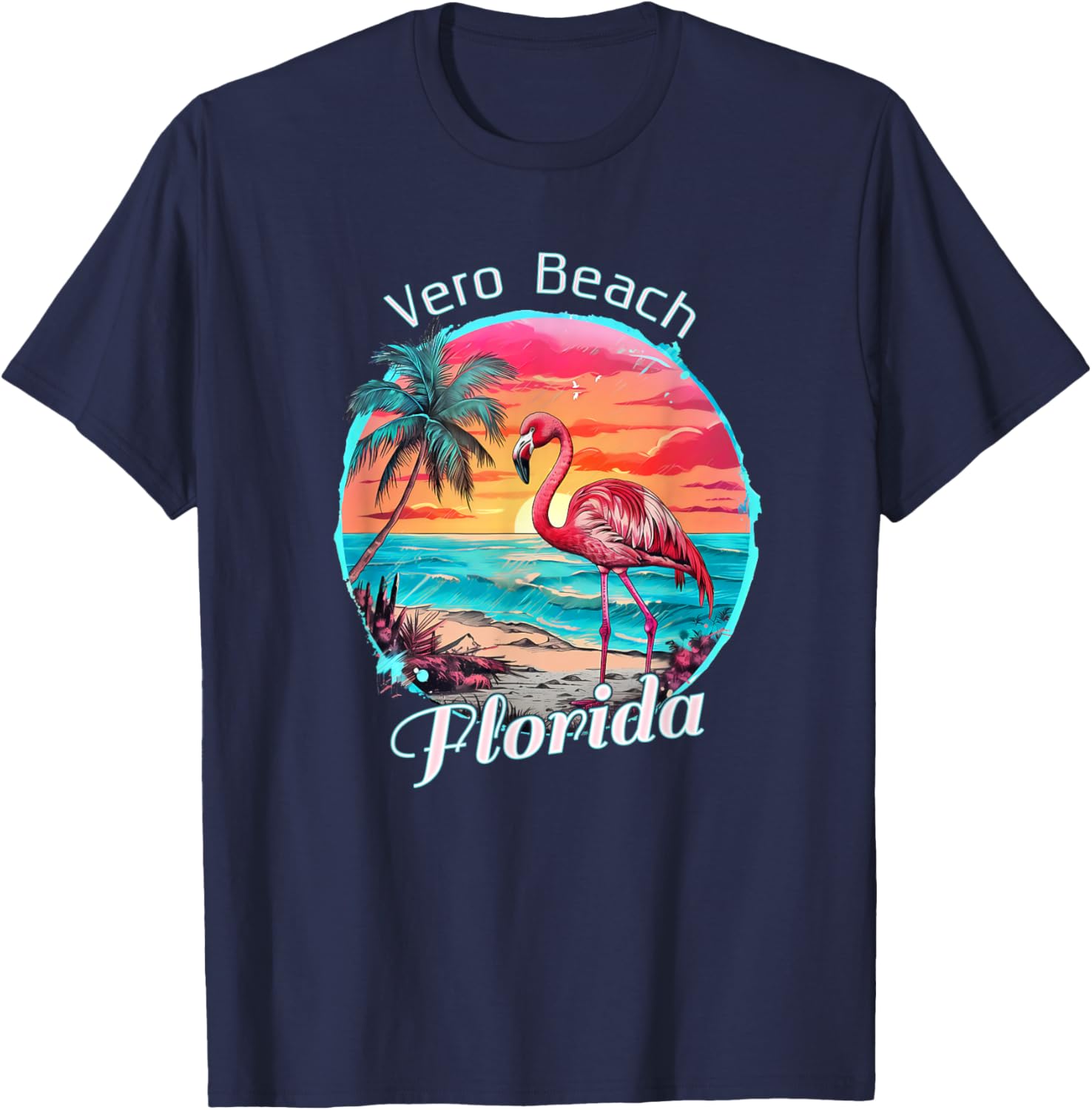 Vero Beach Florida Beach Flamingo Tropical Souvenir Women Girls Kids T-Shirt - T-Shirt | Navy