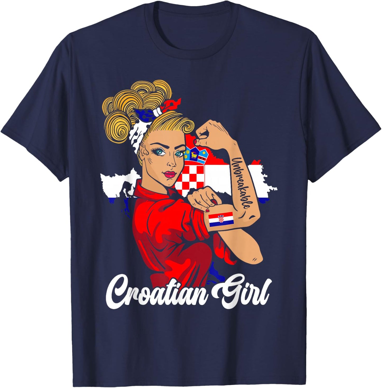 Kroatische Mädchen Kroatische Flagge Distressed Flag Woman Patriot T-Shirt - T-Shirt | Navy