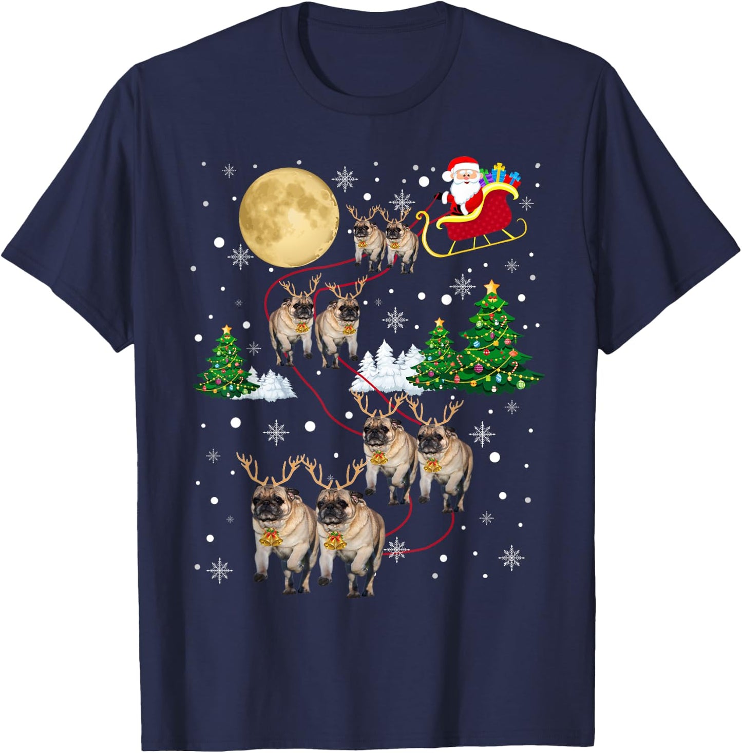 Pug Dogs Tree Christmas Sweater Xmas Pet Animal Dog Gifts Men Women Kids T-Shirt - T-Shirt | Navy